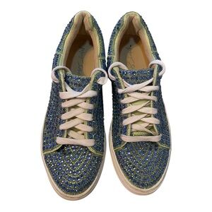 Betsey Johnson Rhinestone Blue and Green Platform Sneakers. Size 9.5